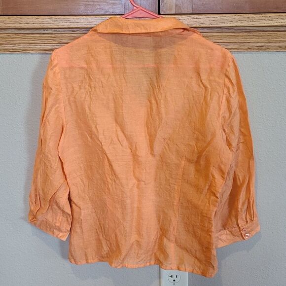 Coldwater creek womens orange linen silk 3/4 sleeve blouse size medium - Picture 5 of 7